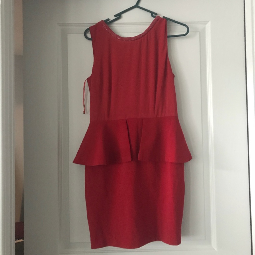 Red peplum dress.
